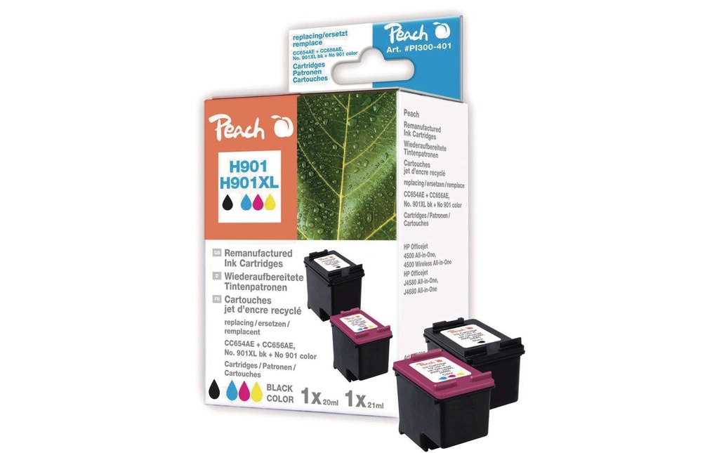 Peach Kits d’encre HP Nr. 901XL (CC654AE/CC656AE) BK, C, M, Y