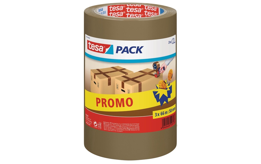 tesa Ruban d'emballage tesapack 3 rouleaux 50 mm x 66 m, Brun