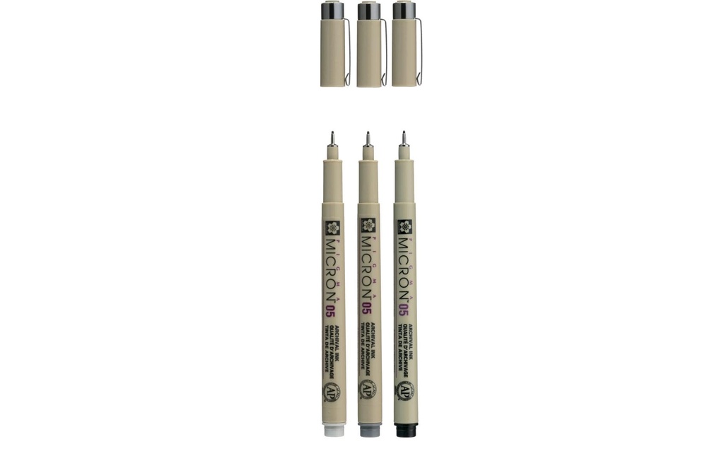 Sakura Fineliner Pigma Micron 0.45 mm, noir/gris, 3 pièces