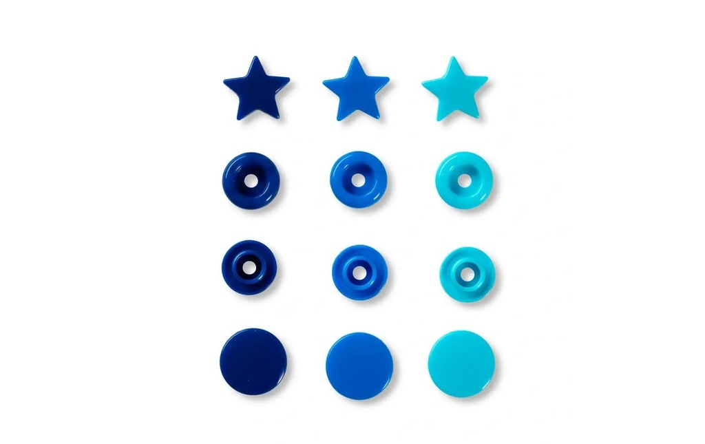 Prym Boutons poussoirs Boutons de couleur Étoile, tons bleus, 12.4 mm, 30 pièces