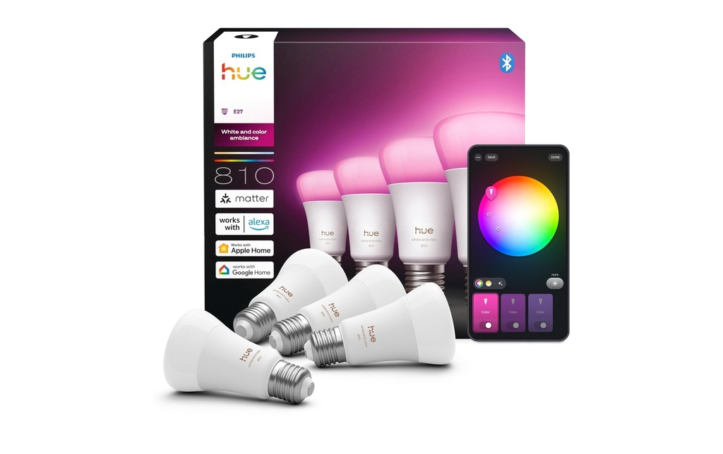 Philips Hue Ampoules White & Col. Amb. E27 Lot de quatre 4 x 810 lm
