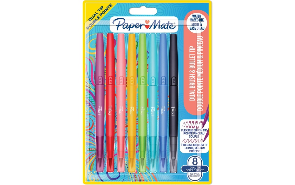 Paper Mate Brushpen Flair Dual Medium, 8 pièces