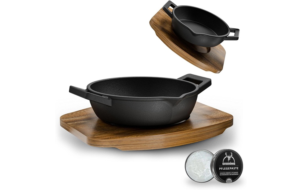 Gusskoenig Mini poêle ronde cuite au four 2set avec socle en bois