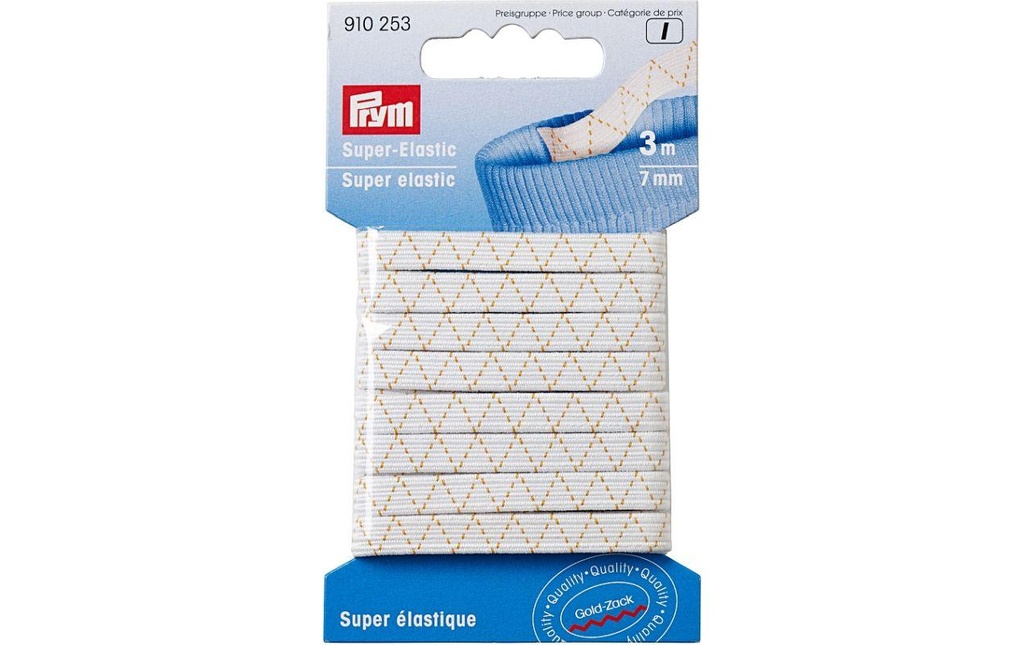 Prym Bande élastique Blanc, 3 m x 7 mm