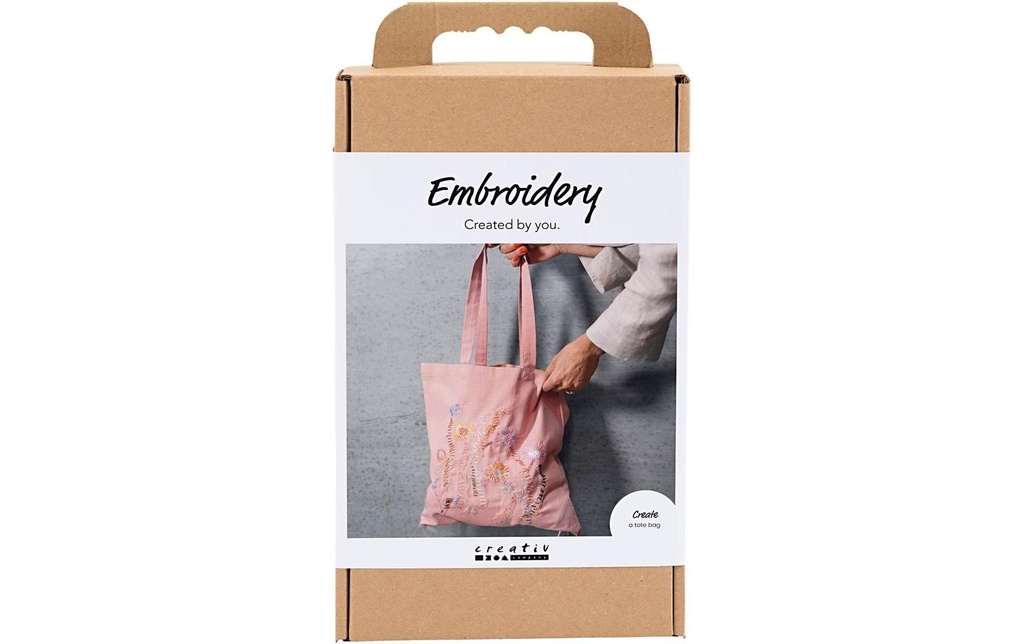Creativ Company Kits de bricolage Broderies, sac à provisions, Rose mat