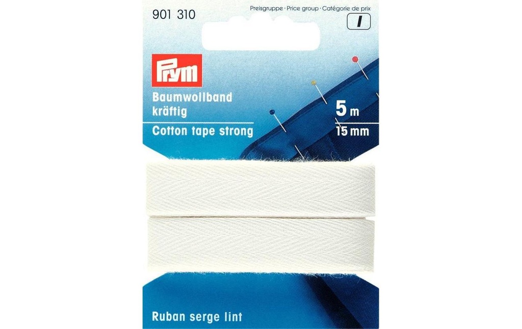 Prym Bande en coton Blanc, 5 m x 15 mm