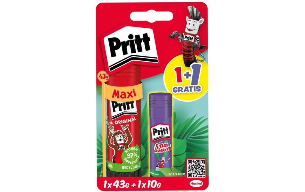 Pritt Bâton de colle 1x43g + 1x10g, Rouge, Violet