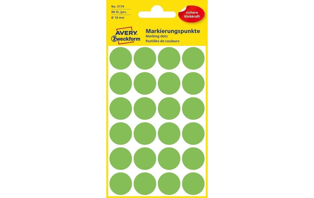 Avery Zweckform Pastilles adhésives 18 mm vert fluo