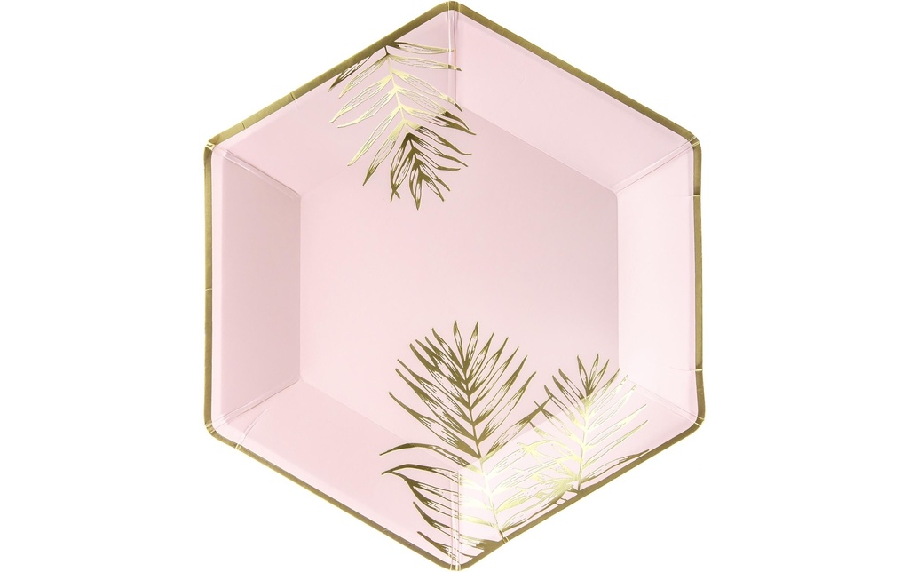 Partydeco Assiettes jetables Feuilles 23 cm, 6 Pièce/s, Rose pâle