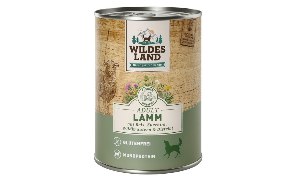 Wildes Land Alimentation humide Agneau avec riz, courgettes et herbes sauvages 400 g