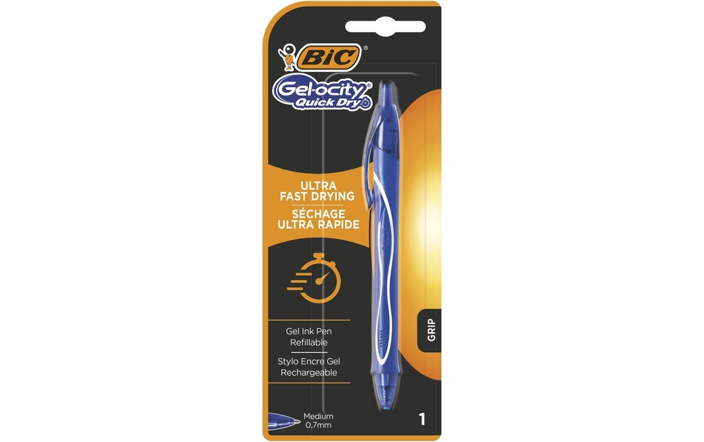 BIC Stylo à encre gel Gel-ocity Quick Dry 0.7 mm, Bleu