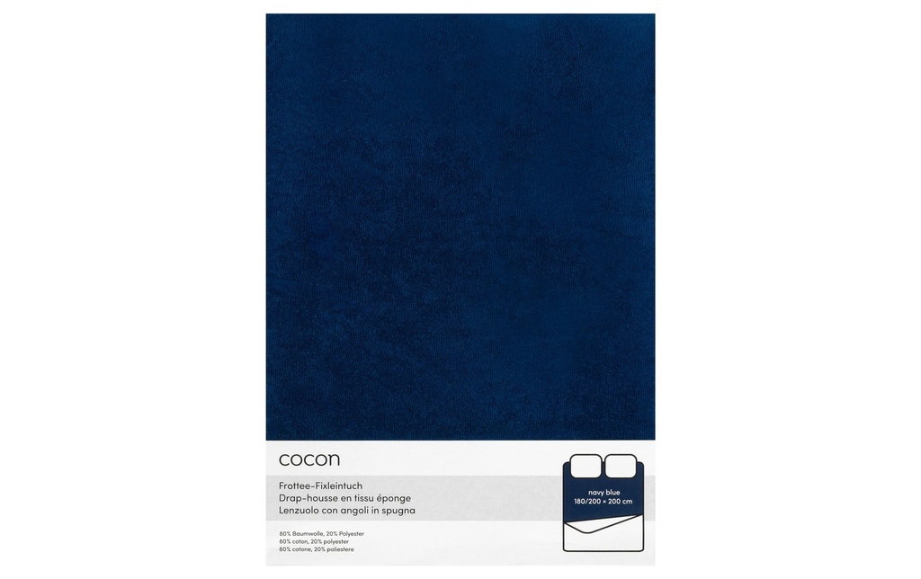 COCON Drap-housse Tissu éponge 180-200 x 200 cm, Bleu marine