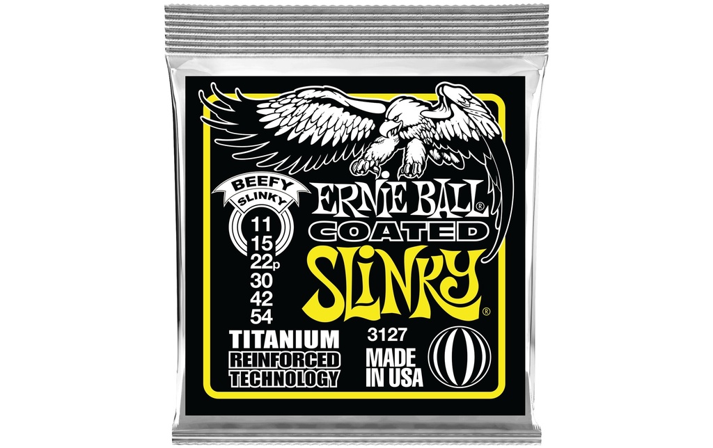 Ernie Ball Cordes de guitare 3127 Slinky Coated Titanium – Beefy 11-54