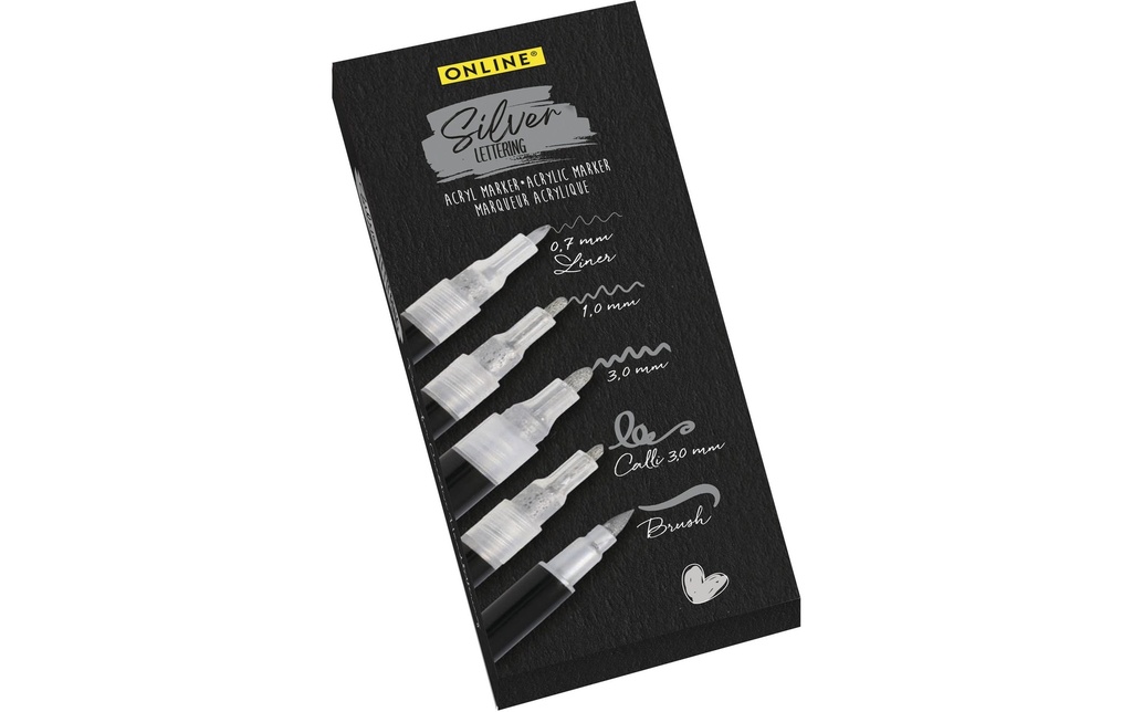 Online Fineliner Lettering Set de 5 pièces, argent