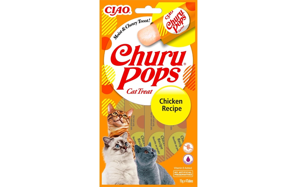 CIAO Churu Collation pour chat Pops au poulet, 4 x 15 g