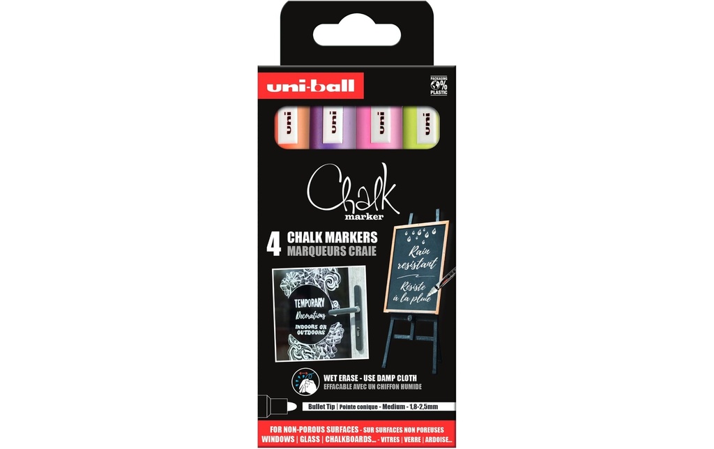 Uni Marqueur craie liquide CHALK 1.8-2.5 mm, 4 pièces