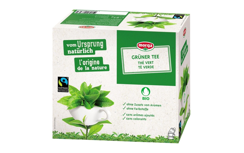 Morga Sachet de thé Thé vert biologique du commerce équitable 50 sachets