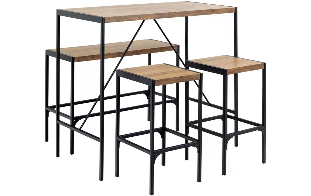 AC Design Table de bar Bahamas Set de 4 pièces, Noir/Brun