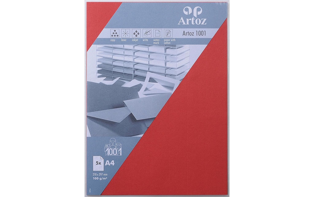 Artoz Papier à lettres 1001 A4 100 g/m² 5 Blatt, Rouge