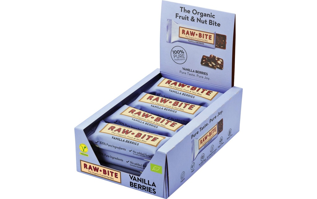 Rawbite Barre de céréales crues aux baies et à la vanille, 12 x 50g