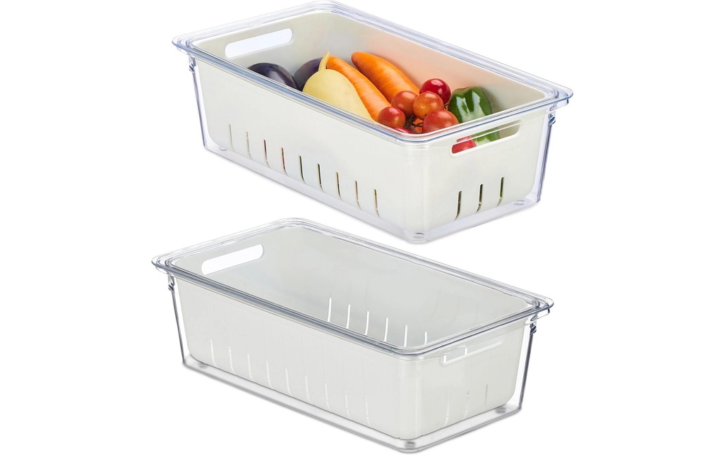 relaxdays Bac organiseur pour réfrigérateur 600 g, 2 pièces, transparent/blanc