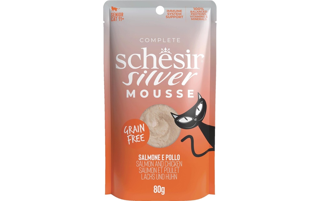 Schesir Alimentation humide Silver Senior Mousse Saumon et Poulet, 80 g