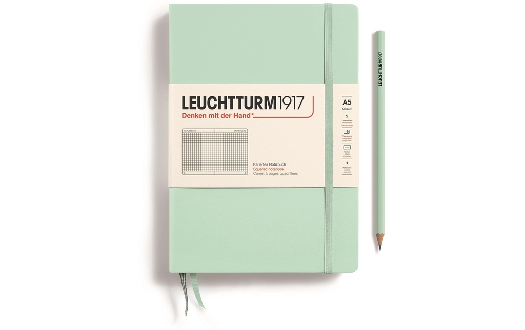 Leuchtturm Bloc-notes Medium A5, À carreaux, Menthe