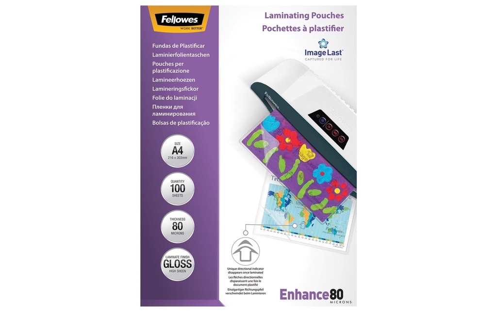 Fellowes Film laminé A4, 80 µm, 100 pièces, brillant