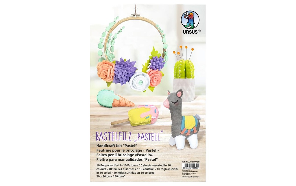 URSUS Feutre de bricolage Pastel 150 g/m² , 20 x 30 cm, 10 feuilles
