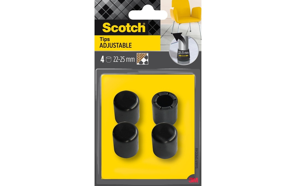 Scotch Protecteur de sol Adjustable, Ø 22-25 mm, Noir, pack de 4
