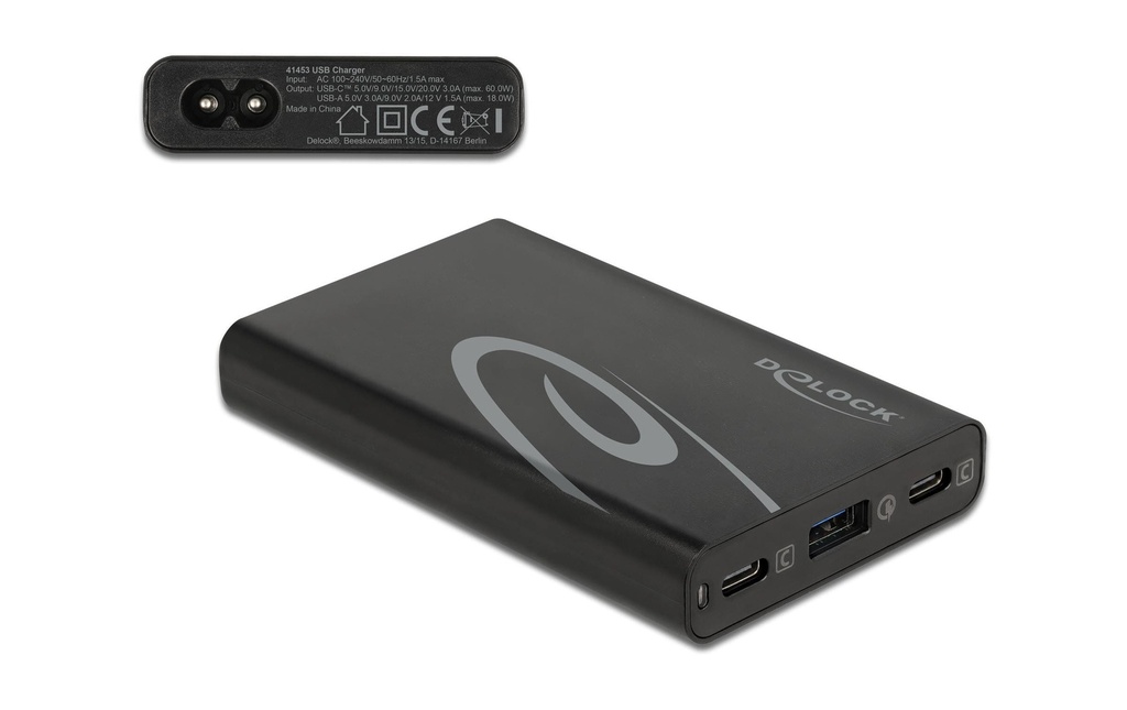 Delock Station de recharge 2x USB-C Power Delivery, 1x USB-A, 60W