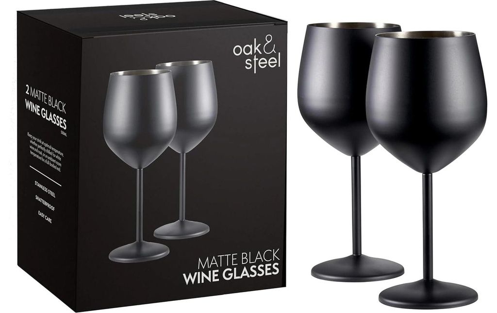 Oak & Steel Service de verres à vin 500 ml, 2 Pièce/s, Noir mat