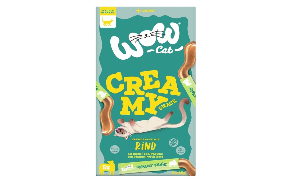 WOW Collation pour chat Creamies au bœuf, 5 x 15 g