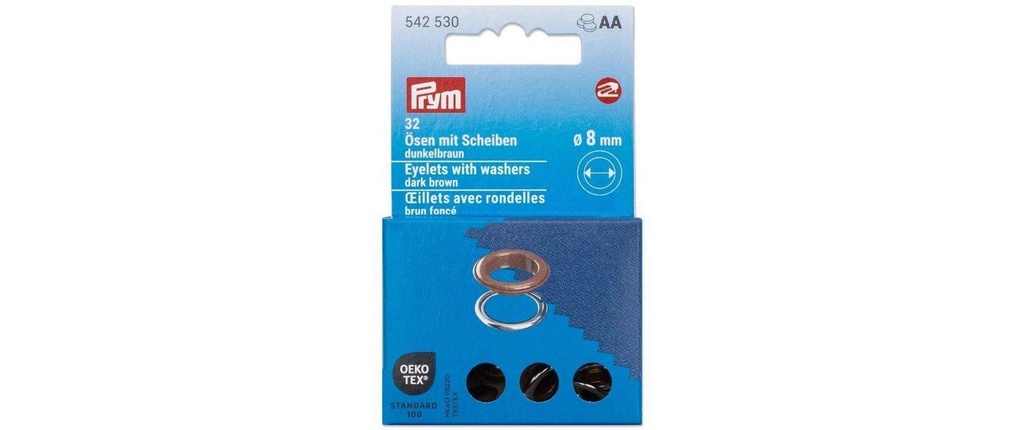 Prym Œillets avec disques, 8 mm Marron foncé, argent