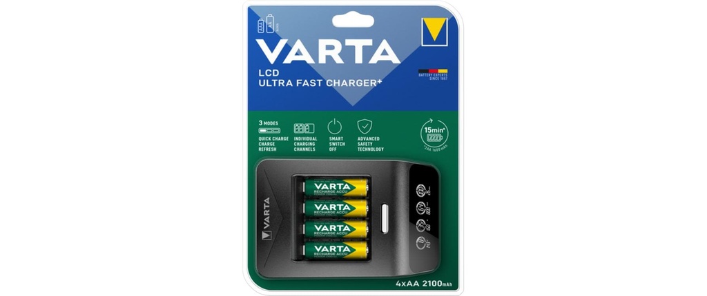 Varta Chargeur LCD Ultra Fast Charger+ + 4x AA 2100 mAh USB-C