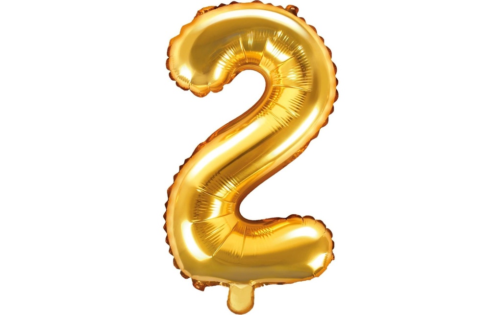 Partydeco Ballon en aluminium Chiffre 2 petit 35 cm, doré, 1 pièce