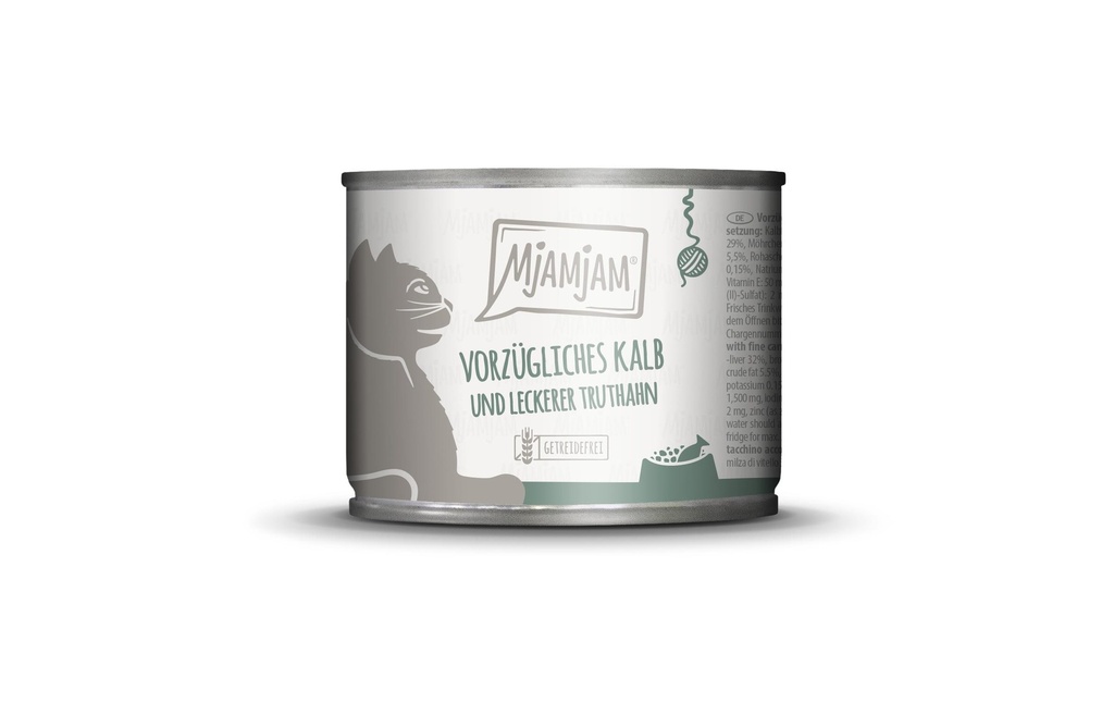 Mjamjam Alimentation humide Boîte veau & dinde, 200 g