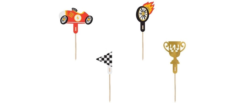 Partydeco Topper pour gâteau Voiture mix, 12 cm, 4 pièces
