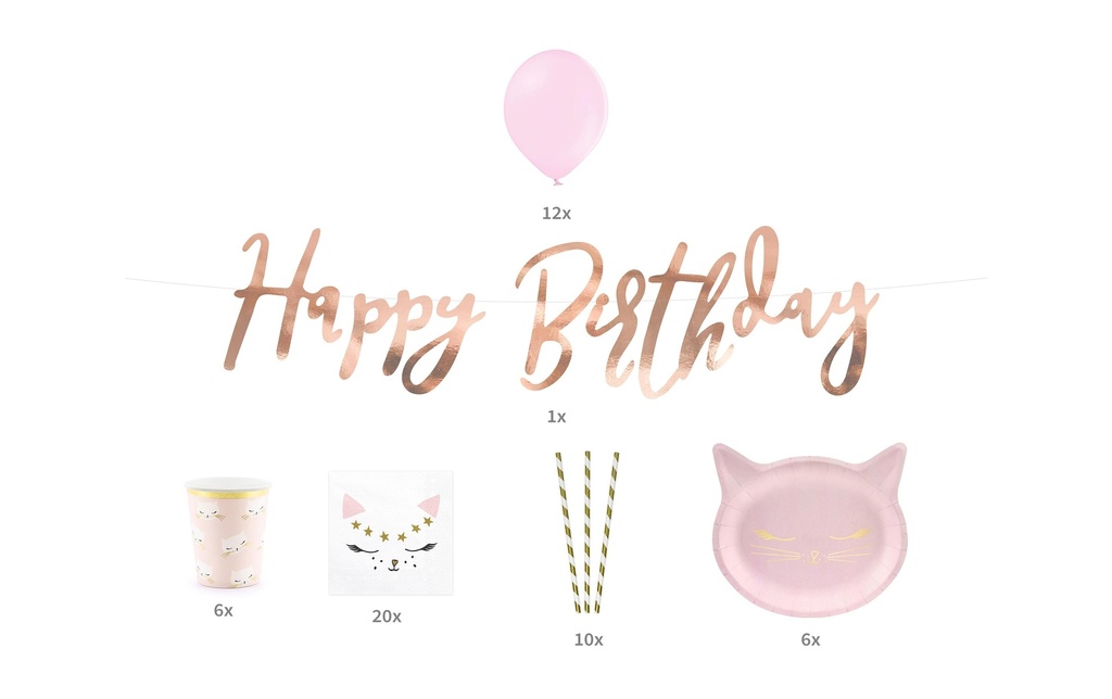 Partydeco Kits de fête Cat 6 pièces, Rose