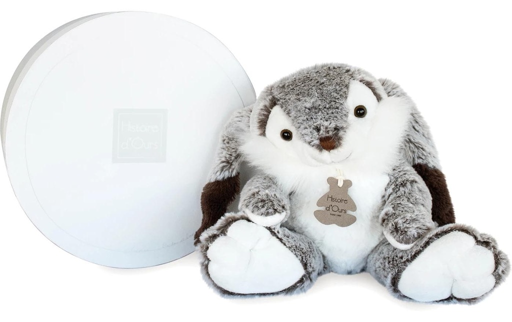DouDou et compagnie Peluche Lapin Marius souple avec boîte cadeau 30 cm