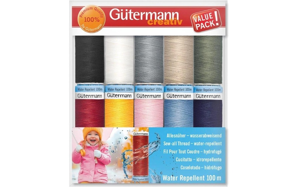 Gütermann Kits de fil de couture Water Repellent 10 pièces, Multicolore
