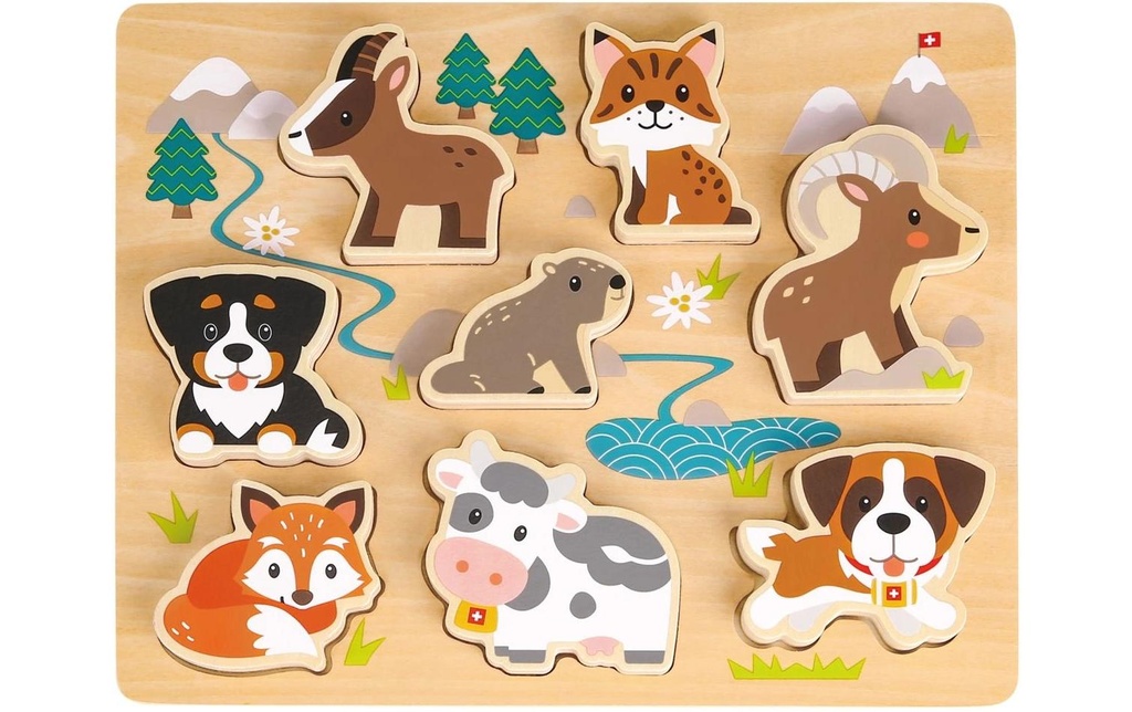 Spielba Holzspielwaren Puzzle en bois Animaux suisses en 3D