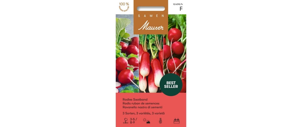 Samen Mauser Ruban de semence Urban Gardening Radis 3 variétés