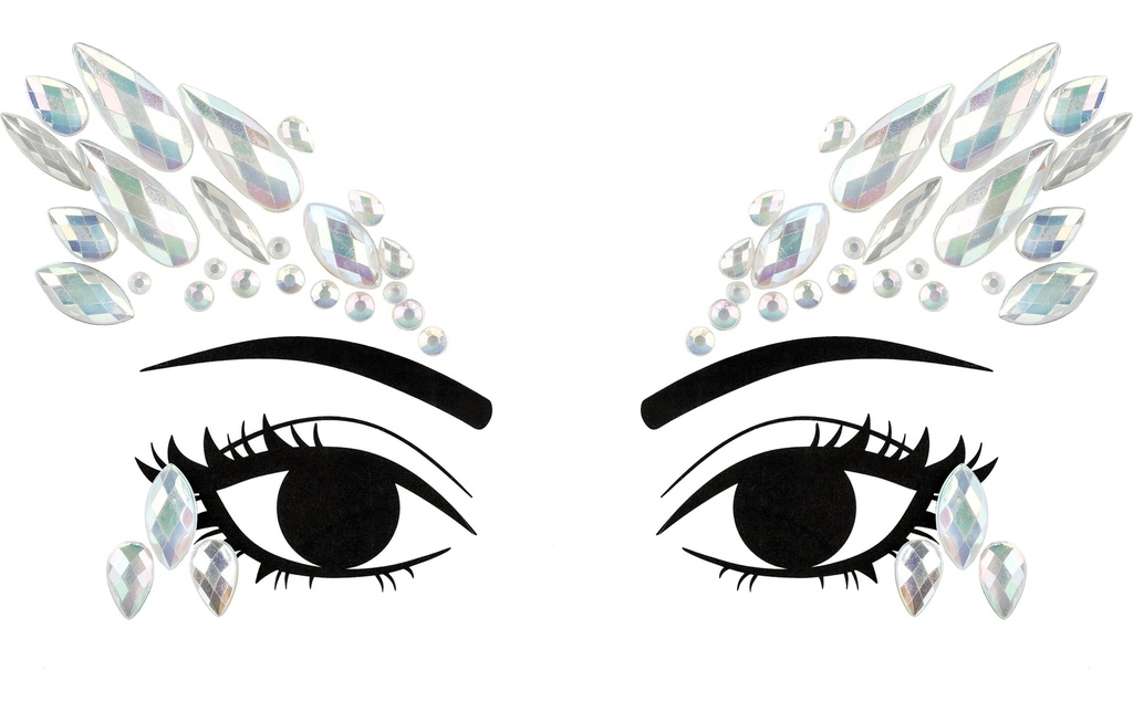 Partydeco Bijoux de visage cristaux argent, 14 x 8.5 cm