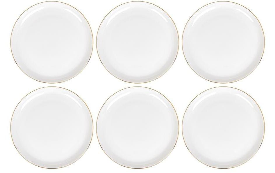 FURBER Assiettes pour le petit-déjeuner et à dessert Ø 21 cm, 6 pièces, blanc/or