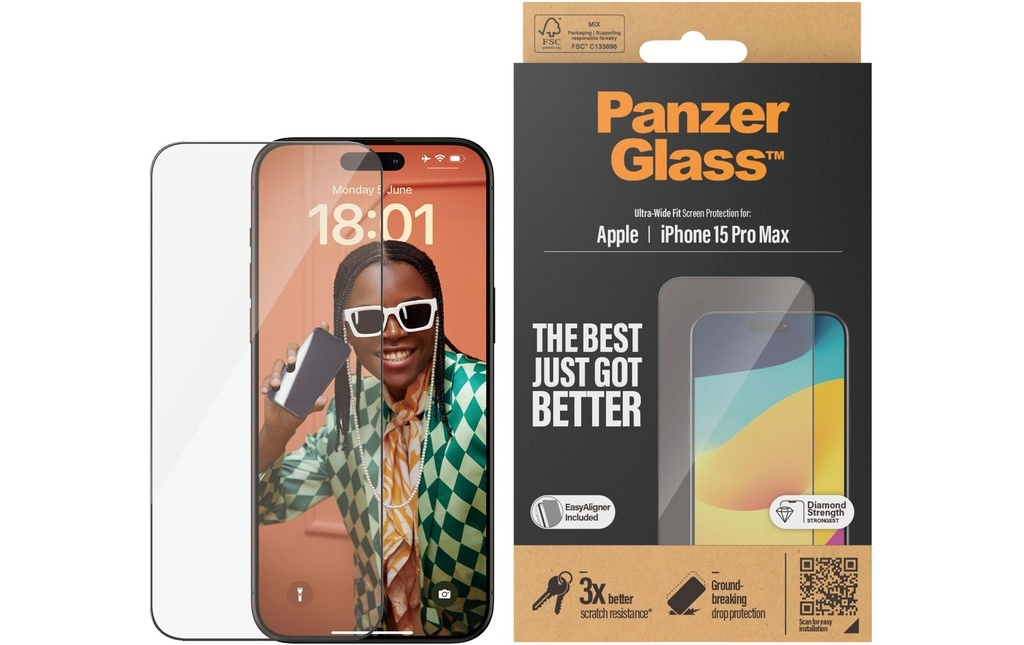 Panzerglass Protection d’écran Ultra Wide Fit iPhone 15 Pro Max