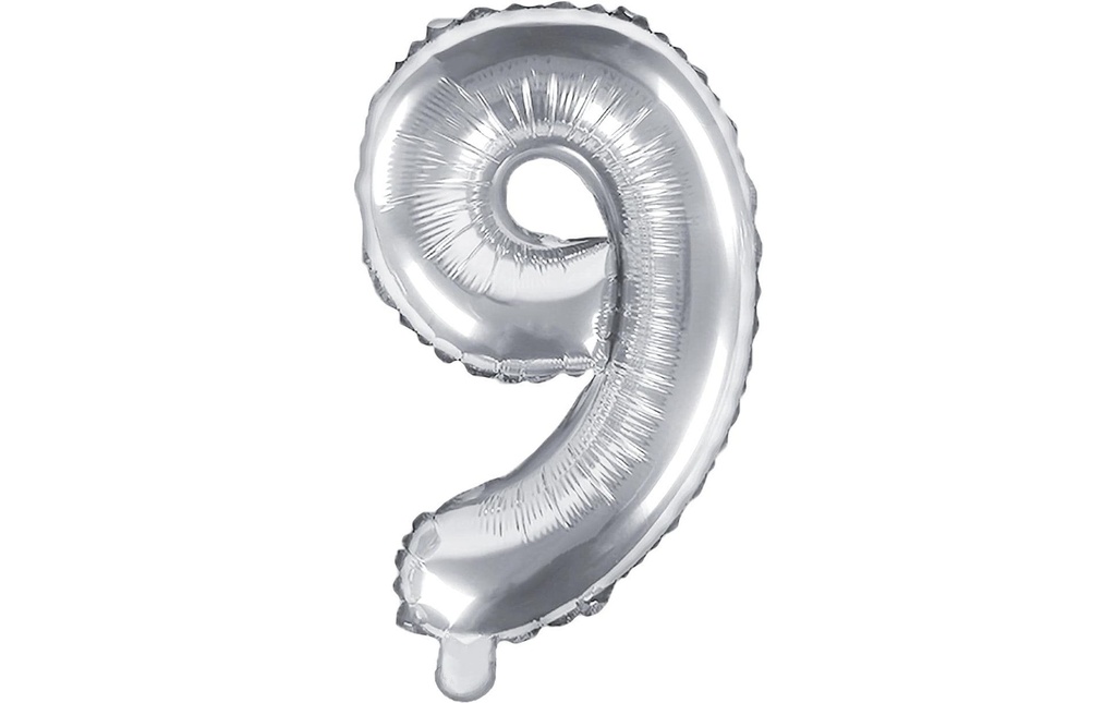 Partydeco Ballon en aluminium Chiffre 9 petit 35 cm, argent, 1 pièce