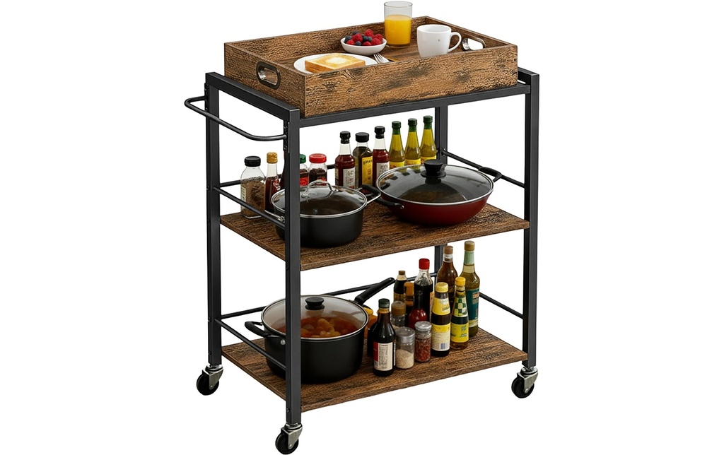 relaxdays Chariot de service de style industriel 70 x 88 cm, noir/marron