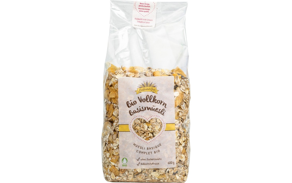 Leib und Gut Muesli basique biologique à base de farine complète 600 g