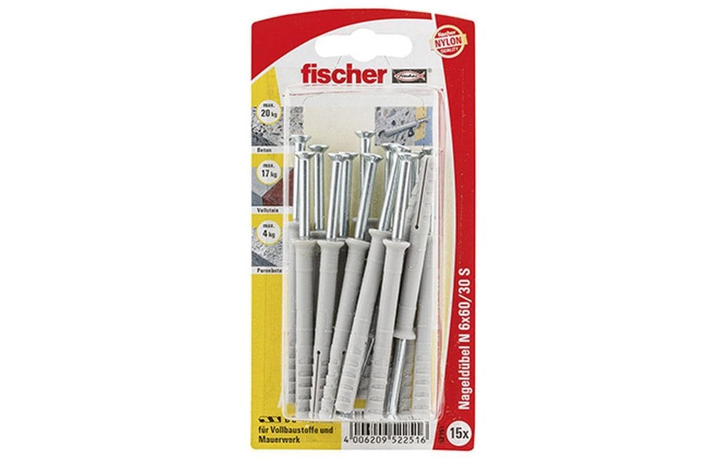Fischer Cheville à clouer  N 6 x 60 / 30 S, 15 Pièce/s